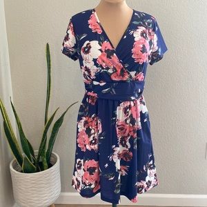 OUGES Navy Floral Dress Size Large